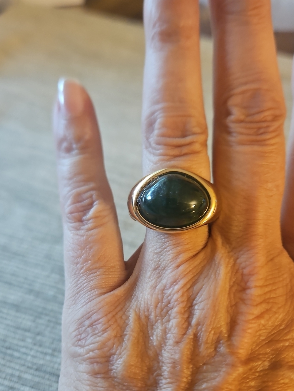 3 For $10 Gold-Tone Stretch Ring with Dark Green Stone